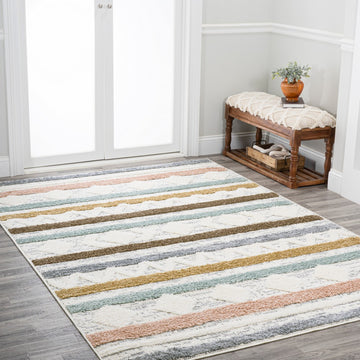Faiza Moroccan Striped Geometric High-low Area Rug